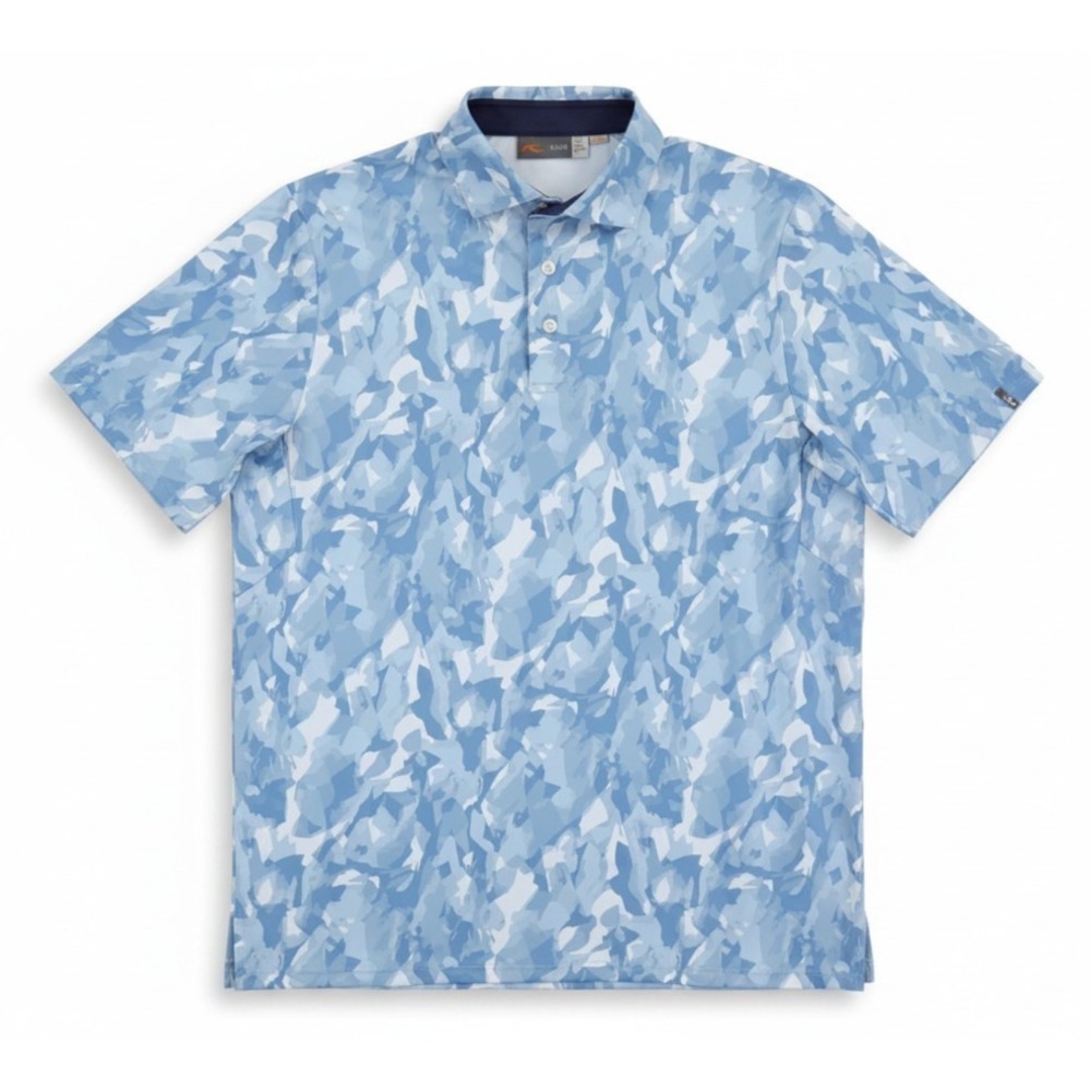 KJUS Polo Shirt Mens Medium Blue Camo Golf Performance Stretch Short Sleeve